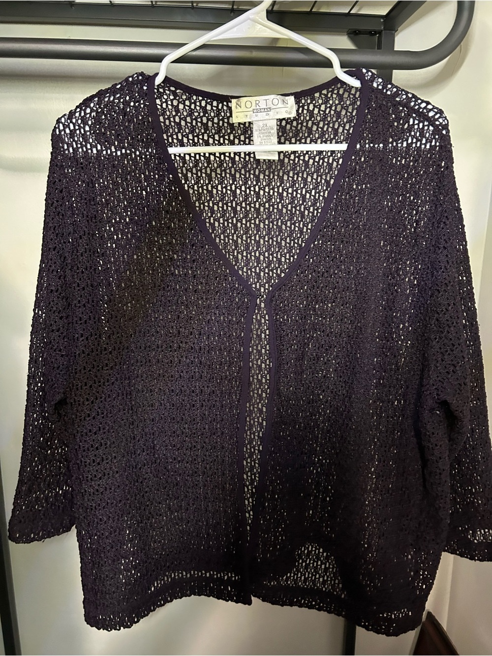Plum Open-Knit V-Neck Women's Cardigan